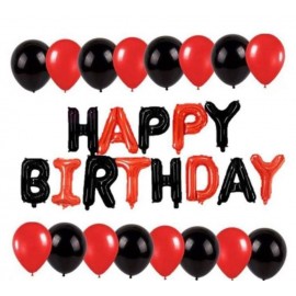Happy Birthday Foil (Black,Red) + 30 Metallic Balloon (Red,Black)