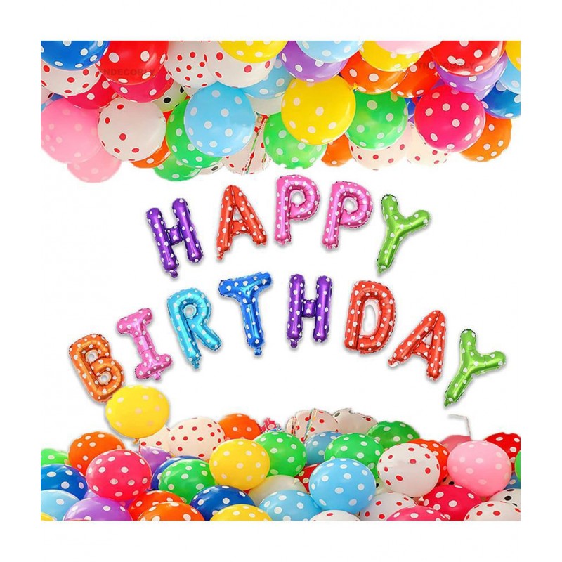Happy Birthday Foil Dotted (Multicolor) + 30 Dotted Balloon (Multicolor)
