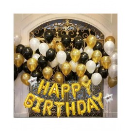 Happy Birthday Golden Foil+ 2 Star Foil (10 Inchs)(Silver)+ 30 pcs Balloonsfor happy birthday decoration item, birthday decoration kit, birthday balloon decoration combo for Boys, Girls, Kids, husband and Wife. (Silver, Golden,Black).