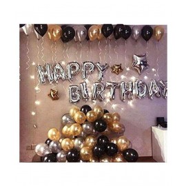 Happy Birthday Letter Foil Balloon 16 inch Set of (Silver) + Pack of 30 Metallic Balloons 12 inch (Black, Gold and Silver)