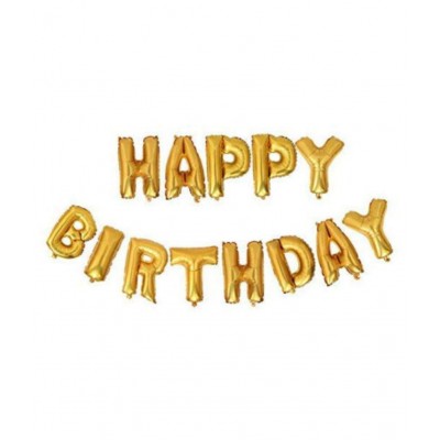 Happy Birthday Letter Foil Balloon Set of Gold + 2Pcs Gold Fringe Curtain (3 X 6 Feet) + Pack of 30 pcs Metallic Balloons (Black, Gold and Silver)
