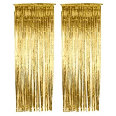 Happy Birthday Letter Foil Balloon Set of Gold + 2Pcs Gold Fringe Curtain (3 X 6 Feet) + Pack of 30 pcs Metallic Balloons (Black, Gold and Silver)