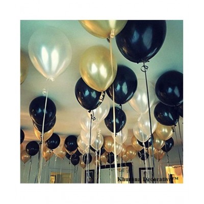 Happy Birthday Letter Foil Balloon Set of Gold + 2Pcs Gold Fringe Curtain (3 X 6 Feet) + Pack of 30 pcs Metallic Balloons (Black, Gold and Silver)