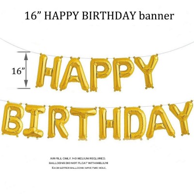 Happy Birthday Letter Foil Balloon Set of Gold + 2Pcs Silver Fringe Curtain (3 X 6 Feet) + Pack of 30 pcs Metallic Balloons (Black, Gold , Silver)