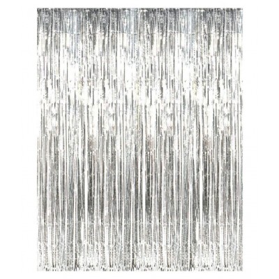 Happy Birthday Letter Foil Balloon Set of Silver + 2Pcs Silver Fringe Curtain (3 X 6 Feet) + Pack of 30 pcs Metallic Balloons (Black, Gold and Silver)