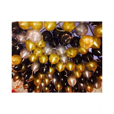 Happy Birthday Letter Foil Balloon Set of Silver + 2Pcs Silver Fringe Curtain (3 X 6 Feet) + Pack of 30 pcs Metallic Balloons (Black, Gold and Silver)