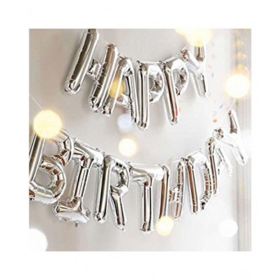 Happy Birthday Letter Foil Balloon Set of Silver + Pack of 30 HD Metallic Balloons (Black, Blue and Silver) for Birthday Decoration