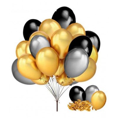 Happy Birthday Letter Foil Balloon Set of (Silver) + Pack of 50 Metallic Balloons (Black, Gold and Silver)