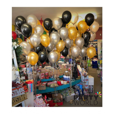 Happy Birthday Letter Foil Balloon Set of (Silver)+HD Metallic Balloons (Black, Gold and Silver) Pack of 30.