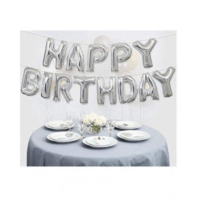 Happy Birthday Letter Foil Balloon Set of (Silver)+HD Metallic Balloons (Black and Silver) Pack of 30pcs for Bithday Party Decoration