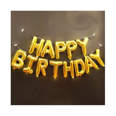 Happy Birthday Letter Foil Balloon with metallic balloons, fringe and star -best combo pack for birthday decoration (Gold, Pack of 68)