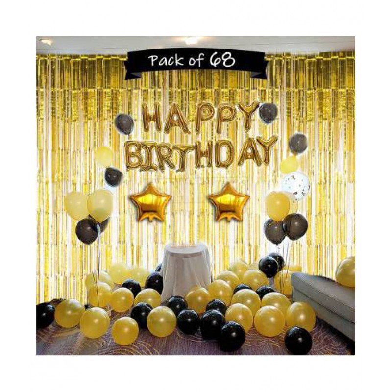 Happy Birthday Letter Foil Balloon with metallic balloons, fringe and star -best combo pack for birthday decoration (Gold, Pack of 68)