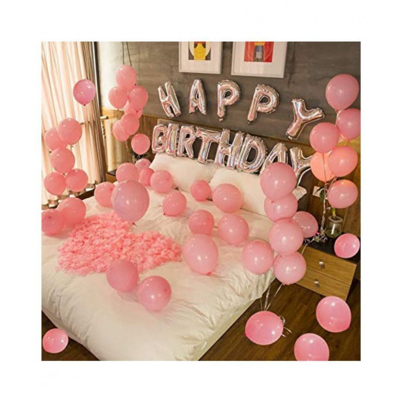 Happy Birthday Letters (Silver) Toy Foil Balloon+30 Pink Metallic Balloons