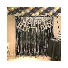 Happy Birthday Silver Foil Balloon+ 2Pcs Silver Fringe Curtain (3 X 6 Fefor happy birthday decoration item, birthday decoration kit, birthday balloon decoration combo for Boys, Girls, Kids, husband and Wife.et) +30 pcs Metallic Balloons