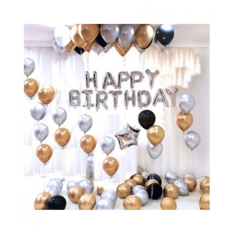 Happy Birthday Silver Foil Balloons+ 1 Star Foil+ 30 pcs Balloons