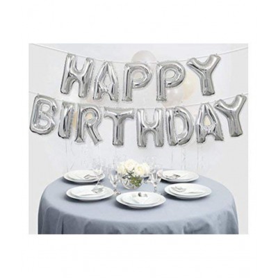 Happy Birthday Silver Letter Foil Balloons  + HD Metallic Balloons (Purple and Silver) Pack of 30 + Free 1pc Ribbon
