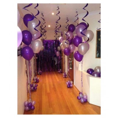 Happy Birthday Silver Letter Foil Balloons  + HD Metallic Balloons (Purple and Silver) Pack of 30 + Free 1pc Ribbon