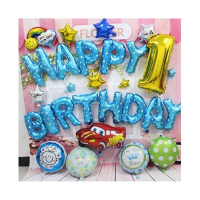 Happy Birthday Toy Decoration Foil Balloon with Polka Dot Alphabets Letter (Pack of 13 Letters)-Blue
