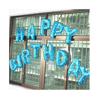 Happy Birthday Toy Decoration Foil Balloon with Polka Dot Alphabets Letter (Pack of 13 Letters)-Blue