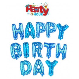 Happy Birthday Toy Decoration Foil Balloon with Polka Dot Alphabets Letter (Pack of 13 Letters)-Blue