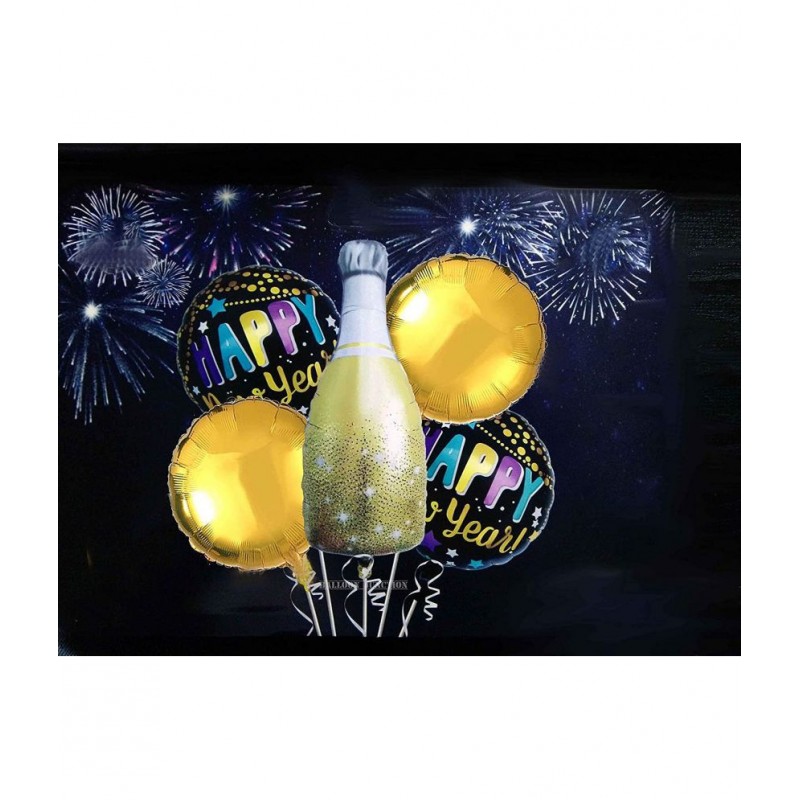 Happy New Year Decoration Foil Balloons Set - Gold Bottle Shape - 5 pcs