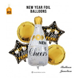 Happy New Year Decoration Foil Balloons Set - Pop Bottle Shape - 5 pcs