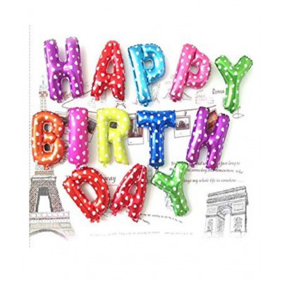 Happy birthday foil with 30 pcs polka dot balloons Decorations Set (multi) with pack of 3 Star Foil Gold Balloon