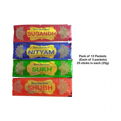 Hari Darshan Combo Agarbatti | Sugandh | Nityam | Sukh | Shubh | Rich Fragrant Traditional Incense Sticks - (Pack of 12, Each of 3 Packet)
