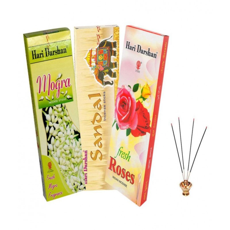 Hari Darshan Combo Pooja Agarbatti | Sandal | Mogra | Rose (Pack of 3, 60 Sticks in Each Pack)