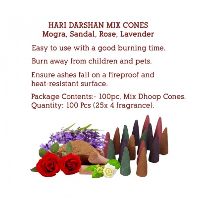 Hari Darshan Mix Cone Lavender Rose Sandal Mogra (120 Pcs, 30 sticks of Each )
