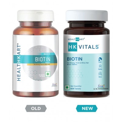 HealthKart HK Vitals Biotin 10000mcg, Supplement for Hair Growth, Strong Hair and Glowing Skin, Nail Brittleness, 90 Tablets
