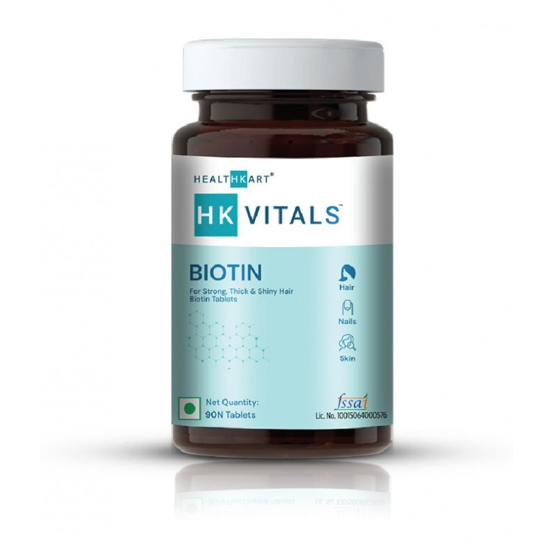 HealthKart HK Vitals Biotin 10000mcg, Supplement for Hair Growth, Strong Hair and Glowing Skin, Nail Brittleness, 90 Tablets