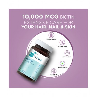 HealthKart HK Vitals Biotin 10000mcg, Supplement for Hair Growth, Strong Hair and Glowing Skin, Nail Brittleness, 90 Tablets