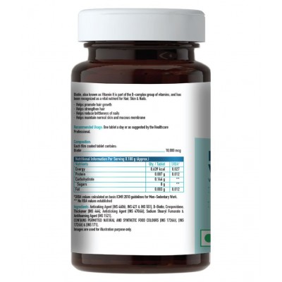 HealthKart HK Vitals Biotin 10000mcg, Supplement for Hair Growth, Strong Hair and Glowing Skin, Nail Brittleness, 90 Tablets