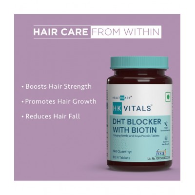 HealthKart HK Vitals DHT Blocker with Biotin, Stinging Nettle and Soya Protein, Helps Reduce Hair Fall, Stimulates Hair Growth, 60 Tablets