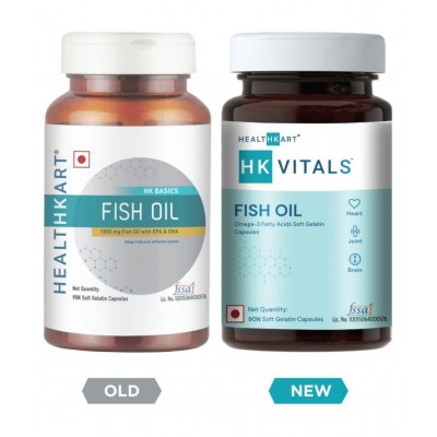 HealthKart HK Vitals Fish Oil Capsule, (1000mg Omega 3 with 180 mg EPA & 120 mg DHA), for Brain, Heart, Eyes, and Joints Health, 90 Omega 3 Fish Oil Capsules