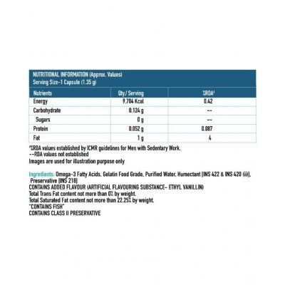 HealthKart HK Vitals Fish Oil Capsule, (1000mg Omega 3 with 180 mg EPA & 120 mg DHA), for Brain, Heart, Eyes, and Joints Health, 90 Omega 3 Fish Oil Capsules