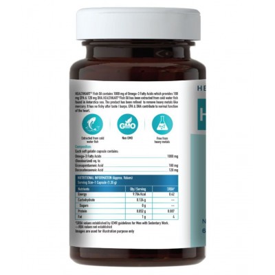 HealthKart HK Vitals Fish Oil Capsule, (1000mg Omega 3 with 180 mg EPA & 120 mg DHA), for Brain, Heart, Eyes, and Joints Health, 90 Omega 3 Fish Oil Capsules