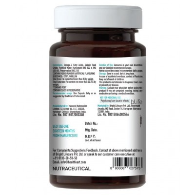 HealthKart HK Vitals Fish Oil Capsule, (1000mg Omega 3 with 180 mg EPA & 120 mg DHA), for Brain, Heart, Eyes, and Joints Health, 90 Omega 3 Fish Oil Capsules