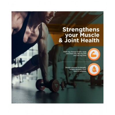 HealthKart HK Vitals Fish Oil Capsule, (1000mg Omega 3 with 180 mg EPA & 120 mg DHA), for Brain, Heart, Eyes, and Joints Health, 90 Omega 3 Fish Oil Capsules