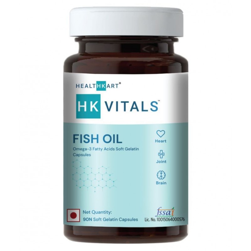 HealthKart HK Vitals Fish Oil Capsule, (1000mg Omega 3 with 180 mg EPA & 120 mg DHA), for Brain, Heart, Eyes, and Joints Health, 90 Omega 3 Fish Oil Capsules