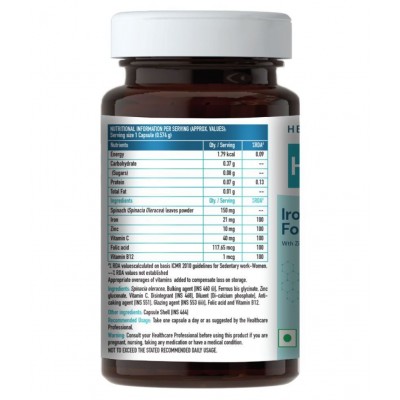 HealthKart HK Vitals Iron + Folic Acid Supplement, with Zinc, Vitamin C & B12, Supports Blood Building & Immunity, 60 Tablets