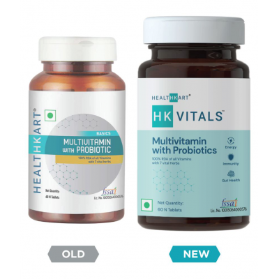 HealthKart HK Vitals Multivitamin with Probiotics, with Vitamin C, B, D, Zinc, Supports Immunity and Gut health, 60 Tablets