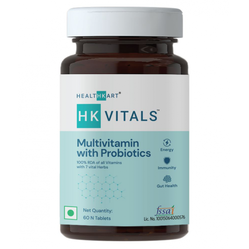 HealthKart HK Vitals Multivitamin with Probiotics, with Vitamin C, B, D, Zinc, Supports Immunity and Gut health, 60 Tablets