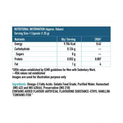HealthKart HK-Vitals Omega 3 1000mg (with 180mg EPA and 120mg DHA) Fish Oil Supplement-60 Softgels