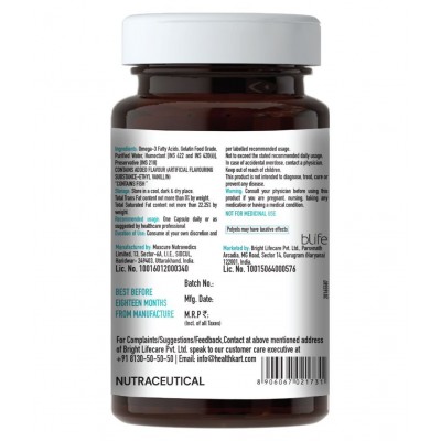 HealthKart HK-Vitals Omega 3 1000mg (with 180mg EPA and 120mg DHA) Fish Oil Supplement-60 Softgels