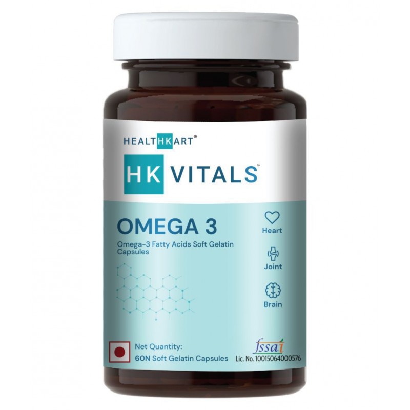 HealthKart HK-Vitals Omega 3 1000mg (with 180mg EPA and 120mg DHA) Fish Oil Supplement-60 Softgels