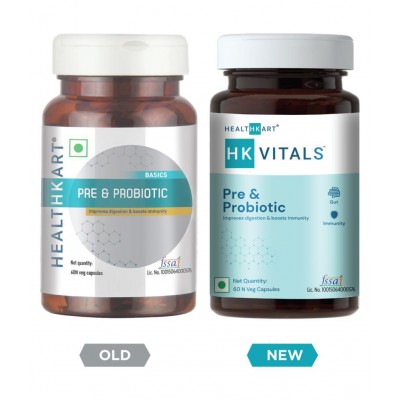 HealthKart HK Vitals Pre & Probiotics, with 30 Billion CFU & 100 mg Prebiotics, Improves Digestion & Immunity, 60 Capsules