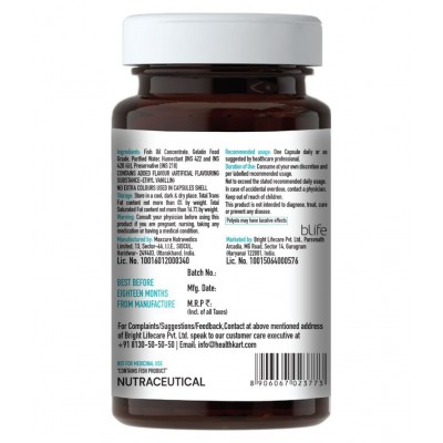 HealthKart HK Vitals Salmon Omega 3, 1000 mg Omega 3 Fish Oil (180 mg EPA & 120 mg DHA), For Joints Health, 60 Omega 3 Capsules
