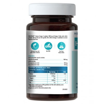 HealthKart HK Vitals Salmon Omega 3, 1000 mg Omega 3 Fish Oil (180 mg EPA & 120 mg DHA), For Joints Health, 60 Omega 3 Capsules